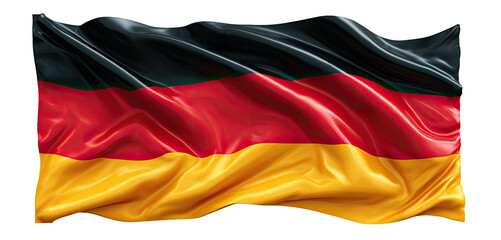 Naklejka premium A flowing flag displays black, red, and yellow stripes against a black background