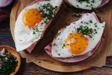 The Strammer Max sandwich, traditional dish in Germany Berlin and Saxon region	