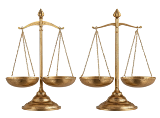 Two golden balanced scales, symbolizing justice and fairness against a black background