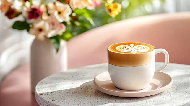 Stylish latte art on a coffee cup indoors - Powered by Adobe
