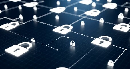 Digital security network with padlocks and data connections in background - Powered by Adobe