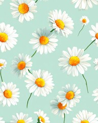 Obraz premium A beautiful daisy pattern featuring delicate flowers against a soothing light mint backdrop, perfect for various design projects.