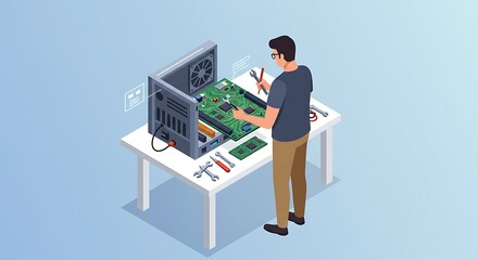 Computer Hardware Repair Isometric Illustration