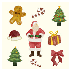 Watercolor christmas santa holiday icon element