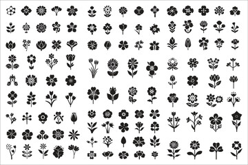 Collection of diverse floral silhouettes for design and decoration silhouette