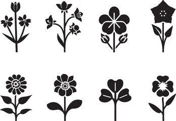 Collection of eight different floral silhouettes silhouette