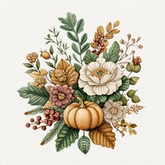 Fall Flower and Pumpkin Still Life with Rustic Charm in a Square Format