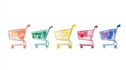 Colorful shopping carts on white background illustration