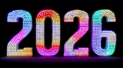 Happy New Year 2026 Sign with Glowing Lights