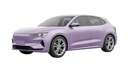 Obraz premium Isolated purple electric car with a hatchback design, studio shot with no reflections