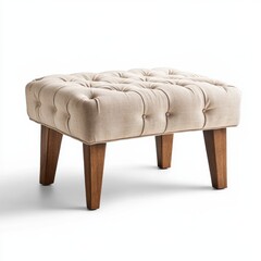 Elegant Ottoman with Beige Fabric Upholstery in Studio Setting