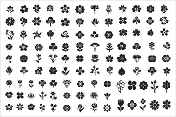 Collection of various floral silhouettes in a grid pattern silhouette