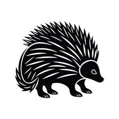 Black and white silhouette porcupine long quills