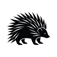 Black and white silhouette porcupine long quills