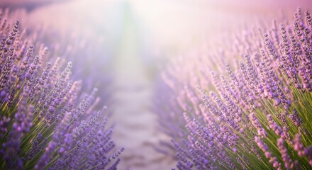 Lavender flowers background with soft sunlight and bokeh