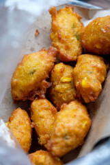 Street food, fried corn fritters