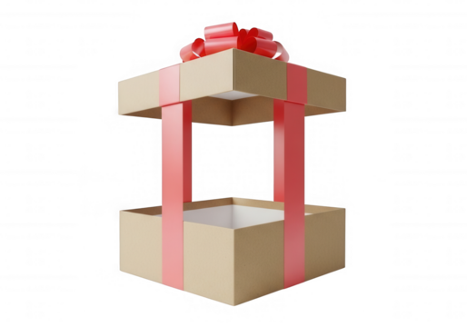 Open gift box with pink ribbon and bow isolated on a transparent background - Powered by Adobe