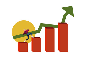 Composite photo collage of happy business girl run promotion chart arrow career growth success aim...
