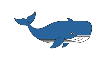 A blue whale illustration swimming in the ocean representing sea life awareness, simple design and