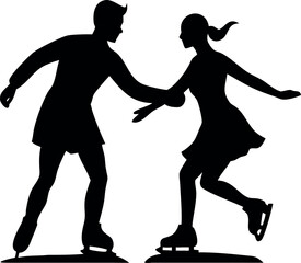 Skating couple gliding together on frozen pond during winter festival Vector illustration