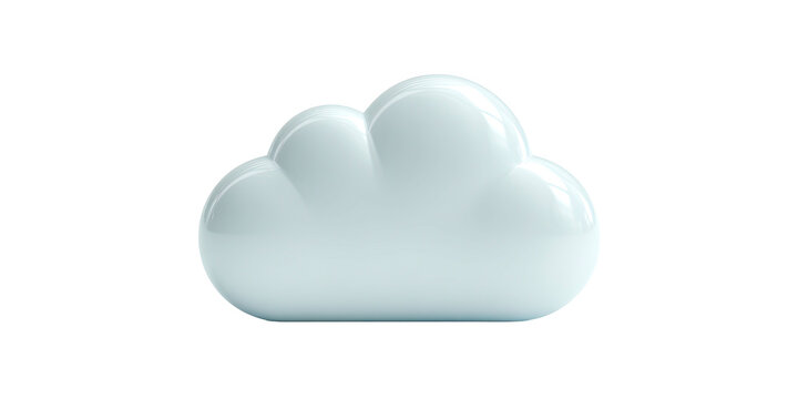 A glossy, stylized cloud icon, rendered in a soft white gradient against a solid black background - Powered by Adobe