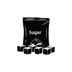 Illustration of a sugar bag with sugar cubes, showcasing a simple and clean design for culinary or product representation