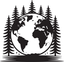 World globe with forest silhouette, nature's embrace