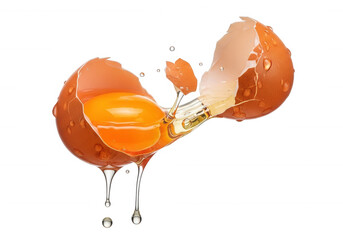 Cracked egg yolk dripping liquid isolated on a transparent background