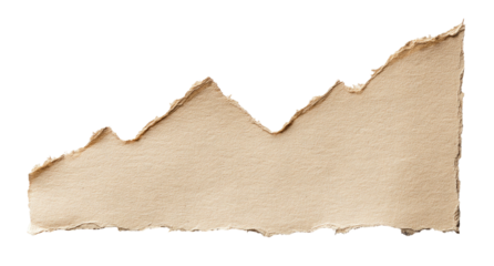 Isolated torn piece of parchment paper on a black background; textured, rugged edge and beige tone