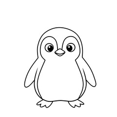 Black and white outline of a cute cartoon penguin. Ideal for coloring books, educational materials, zoo posters, or children’s wildlife and winter animal design projects