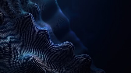 Abstract dark blue and purple wavy digital art with glowing particles