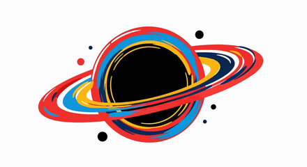 Abstract stylized space illustration of a black hole with vibrant swirling colors and minimalist