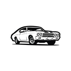 Classic american muscle car monochrome silhouette vector art icon illustration
