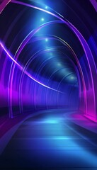 Fototapeta premium Futuristic neon corridor with curved arches and vibrant blue highlights in a night time tunnel scene