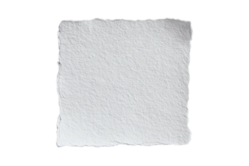 A textured, handmade square paper with irregular edges, isolated on a black background