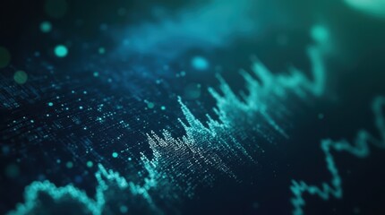 Abstract teal and blue digital waveform and data visualization