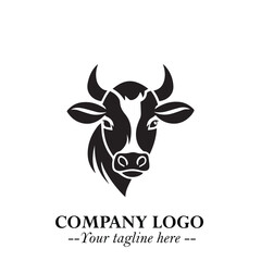 Head of Cow Symbol Black and White Illustration in Minimalist Modern Vector Design for Branding