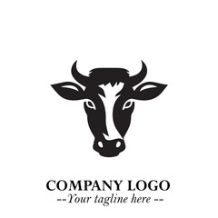Head of Cow Symbol Black and White Illustration in Minimalist Modern Vector Design for Branding
