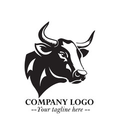 Head of Cow Symbol Black and White Illustration in Minimalist Modern Vector Design for Branding