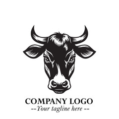 Head of Cow Symbol Black and White Illustration in Minimalist Modern Vector Design for Branding