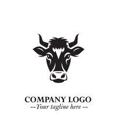 Head of Cow Symbol Black and White Illustration in Minimalist Modern Vector Design for Branding