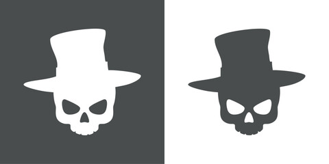 Símbolo pirata. Logo con calavera humana con un viejo sombrero para felicitaciones y tarjetas de Halloween