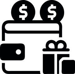 Wallet with coins and gift icons perfect for festive shopping celebration Vector illustration