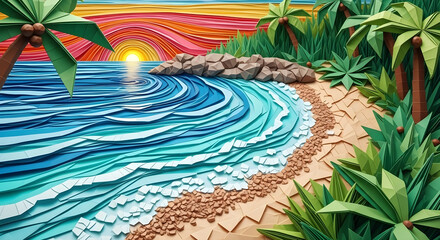 tropical beach with palm trees and sea