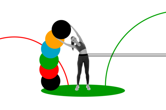 Collage picture sketch of athletic sporty woman practicing yoga exercise gymnastics isolated on painted background