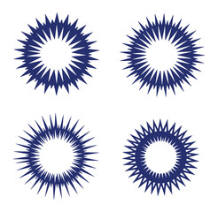 Fototapeta premium Four dark blue geometric burst designs isolated on a clean white background for creative use