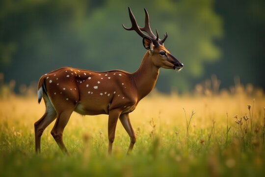 Elusive male Barasingha side profile, Kanha's lush forest , nature, profile