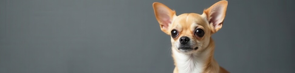 Fawn chihuahua dog, smooth fur, elegant pose against grey, pose, fawn, animal