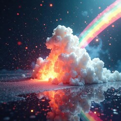 Exploding rainbow prism refraction, vibrant hues on white , optical, lens, color
