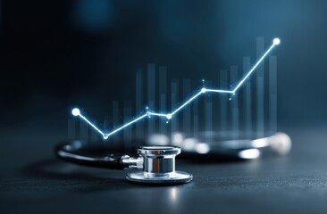 Close-up of stethoscope with digital graph overlay representing healthcare data analysis